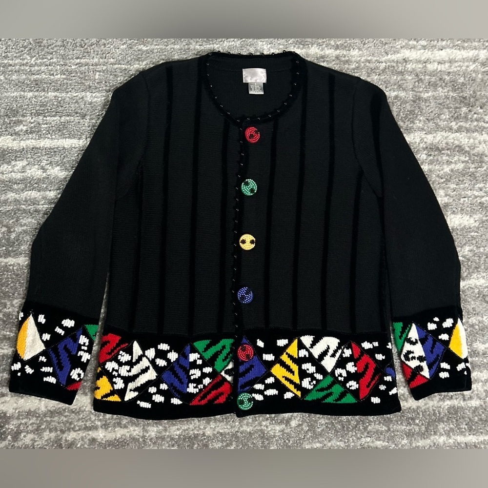 Berek Beaded Sweater Size S Button Up Artsy Colorful Statement Eclectic Quirky